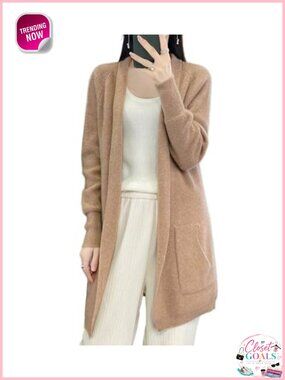 100% Merino Wool Cardigan Sweater Thick Knitted Jacket with Pockets
